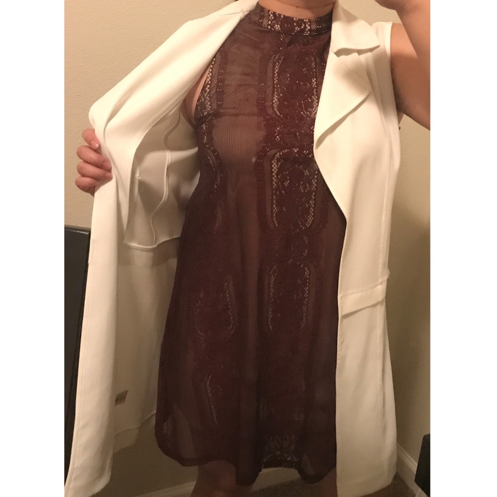 High Neck Turtle Neck Red Lacey Midi Sexy Dress