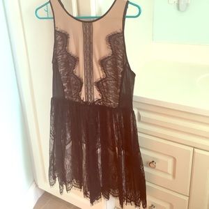 Dress, Black lace with blush inserts