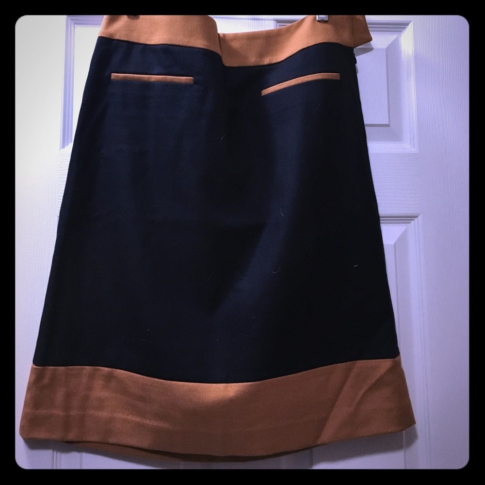Navy and tan Loft a-line wool skirt