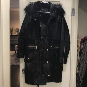 River Island black fur parka