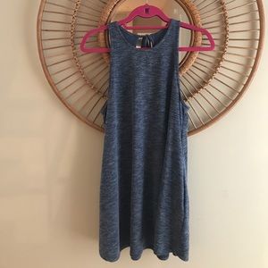 Marled blue sweatshirt dress with keyhole back