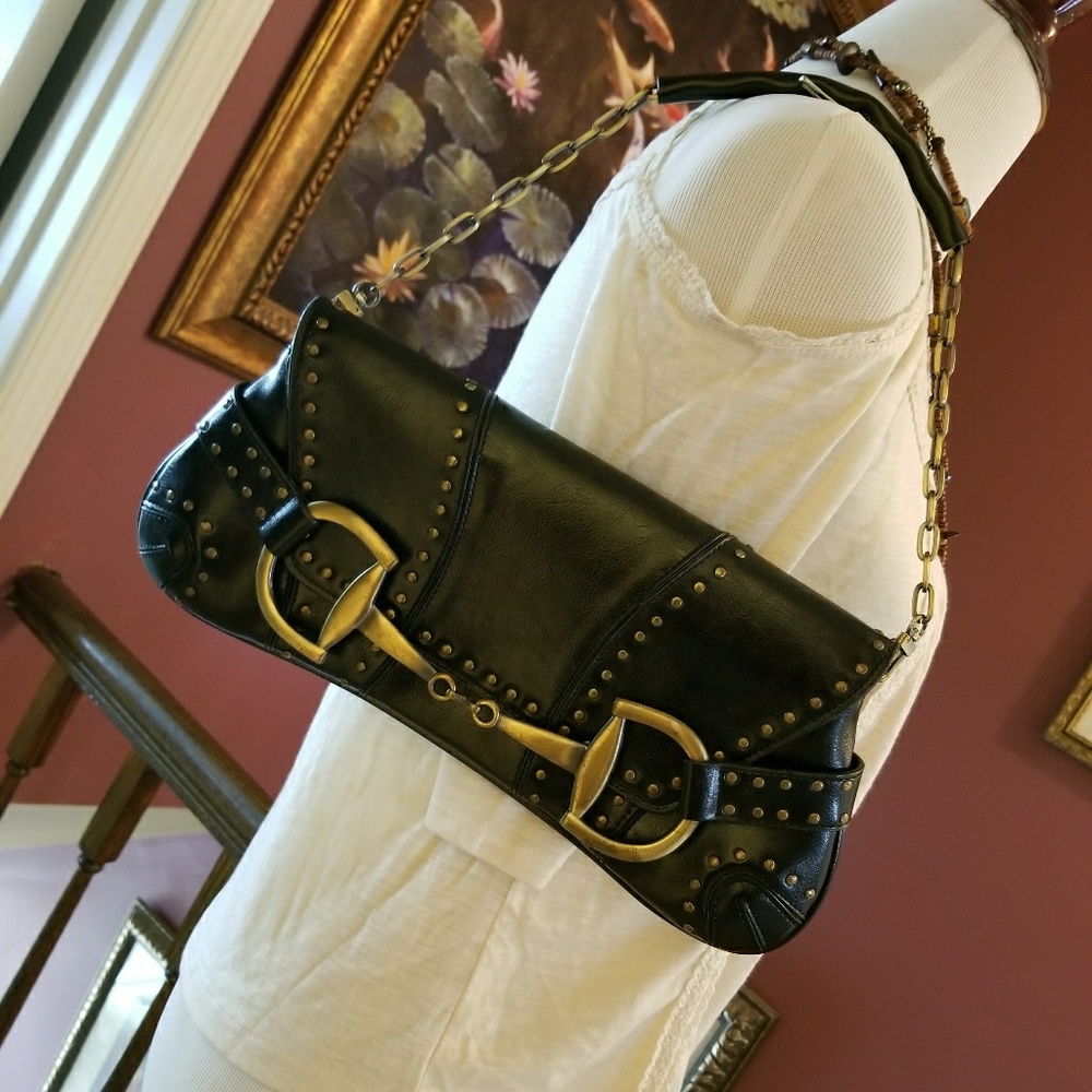 Black night out brass Horsebit detail bag/clutch