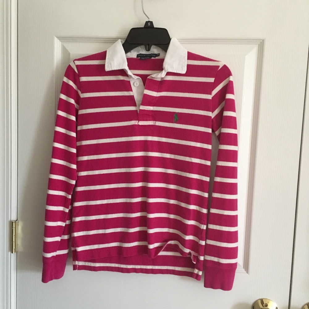 Pink and white polo shirt