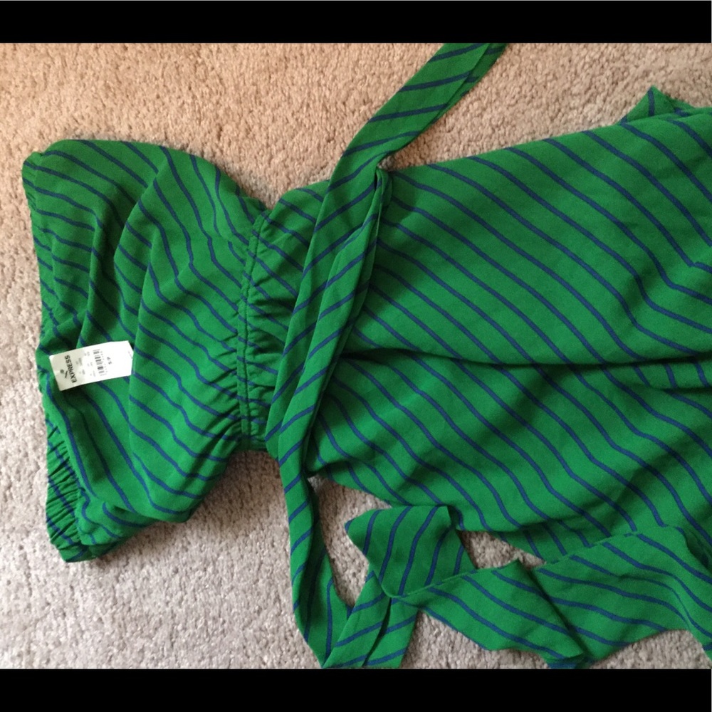 Cute strapless green and blue striped dress.  NWT