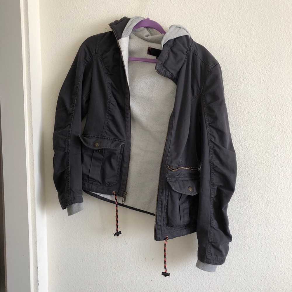 Gray Thick Winter Utility Jacket with Hood