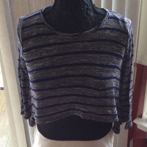 Grey sparkle top with blue stripes