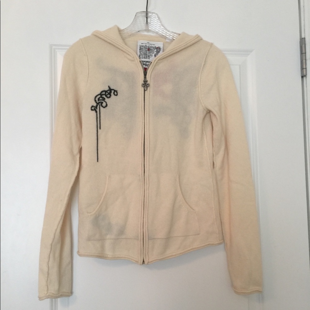 Off white cashmere zip up hoodie.