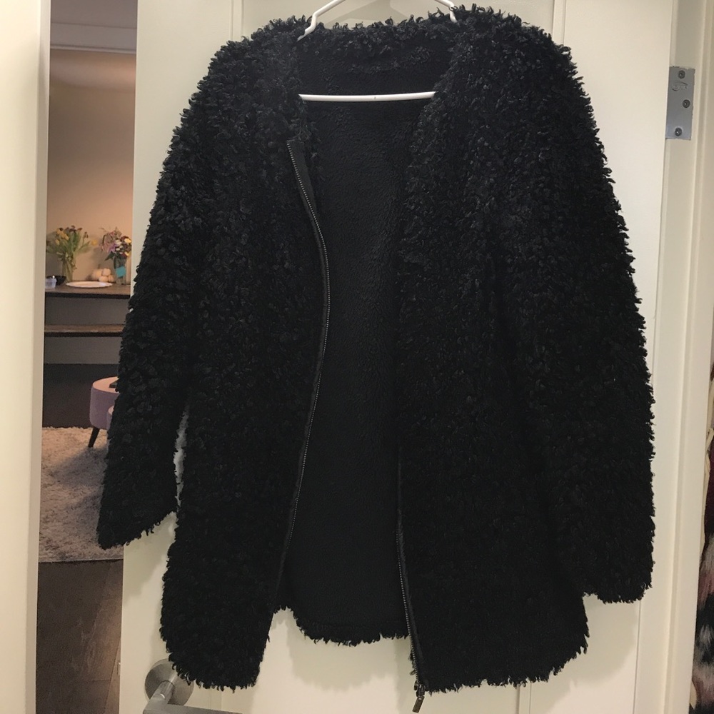 Black fur / fuzzy jacket