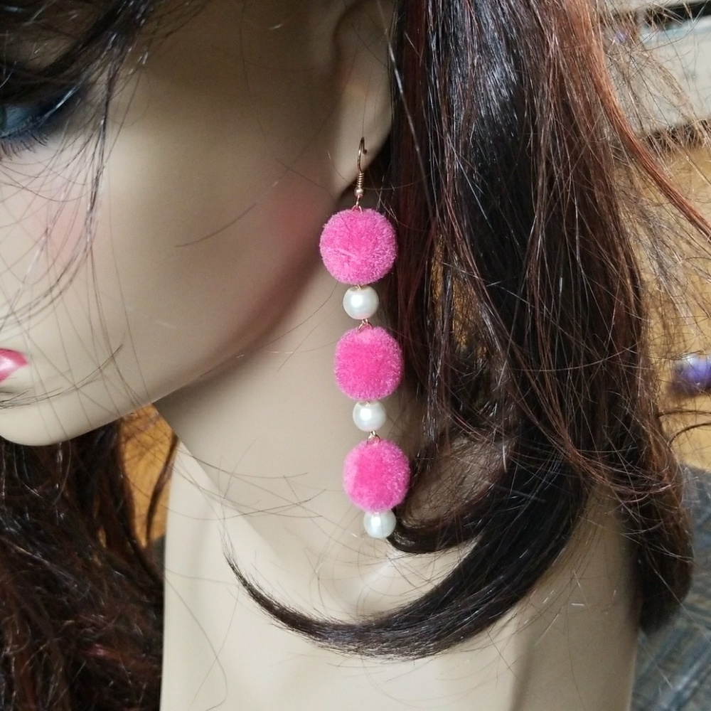 Buy2 Get 1 FREE!!Colorful Pompom & Pearl Dangling Earrings