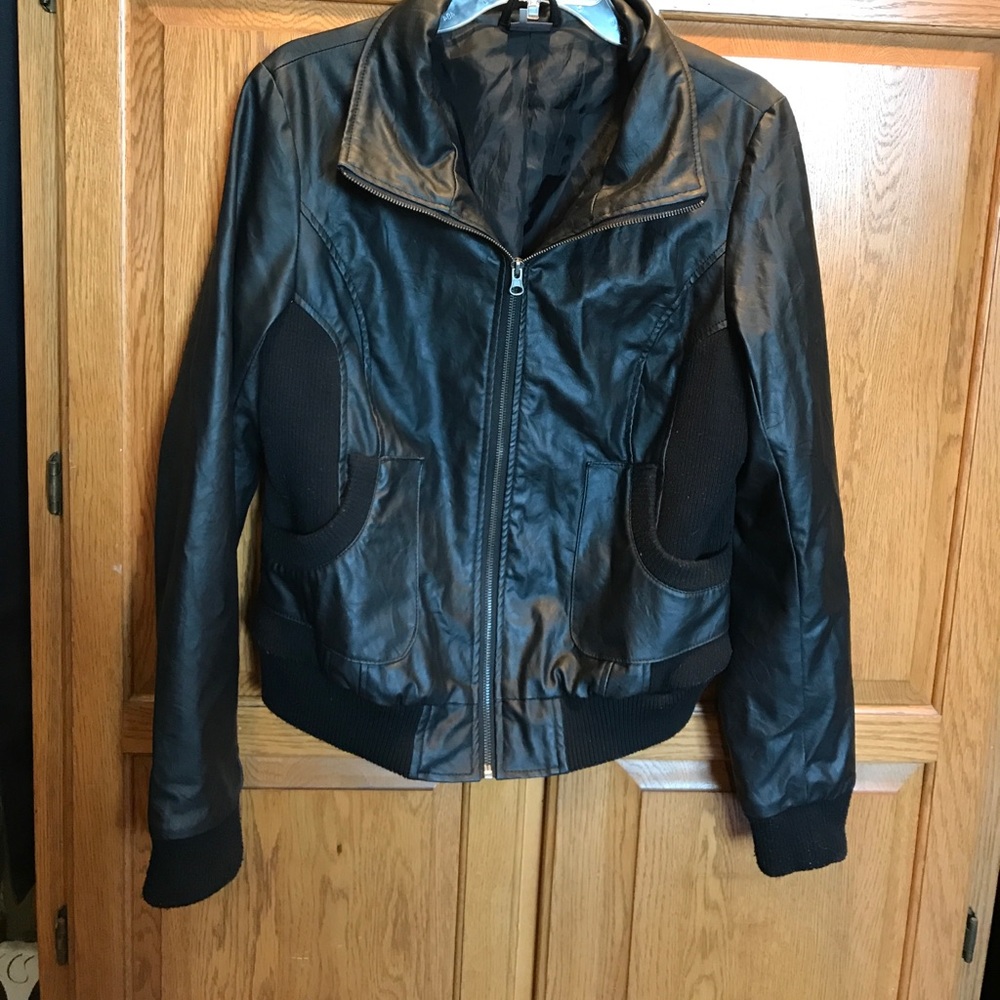 Faux leather bomber jacket