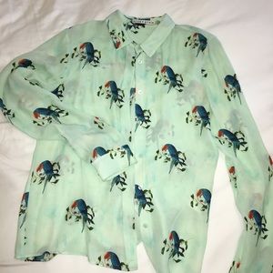 Alice + Olivia Parrot silk blouse.