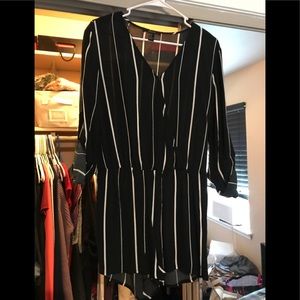 Black and white striped shorts romper