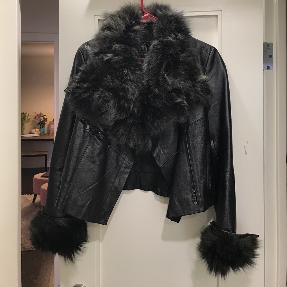 Black fur / leather jacket