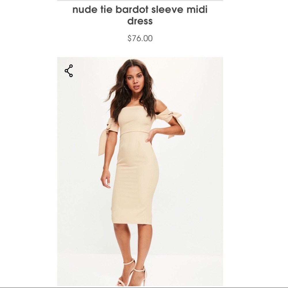 NWT MISSGUIDED nude tie sleeve midi dress size 4