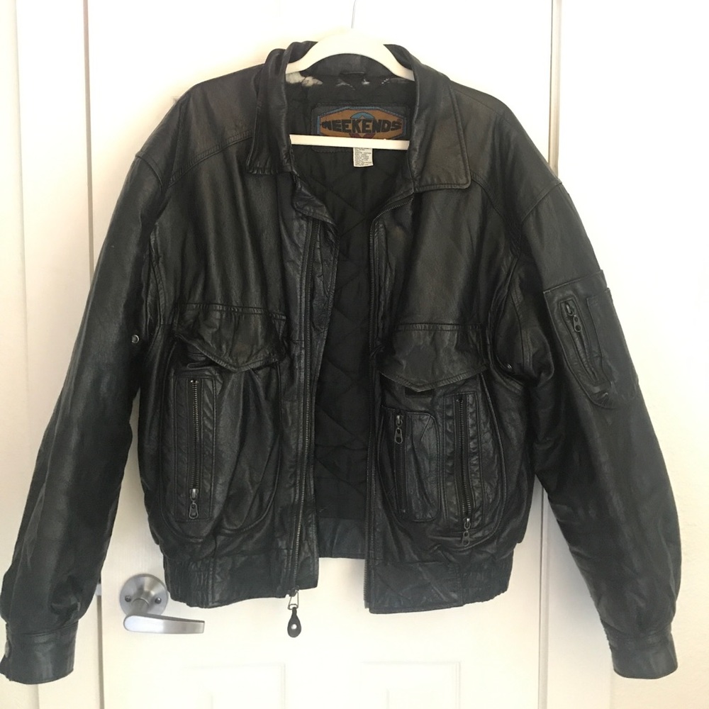 black leather vintage biker jacket