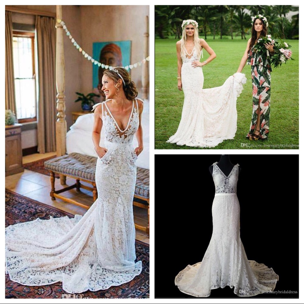 👰🏼Floral lace v-neck wedding dress, ivory👰🏼