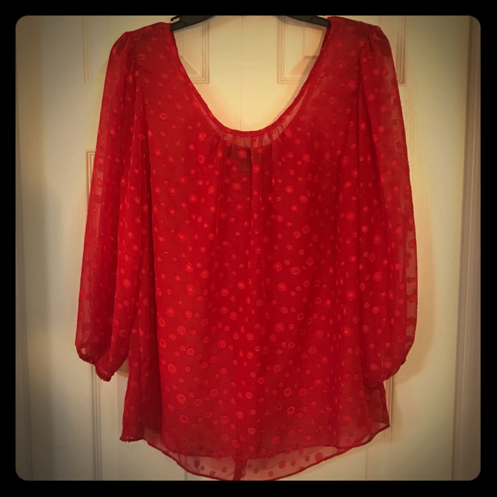 BCX Sheer Red Dot Bowback top