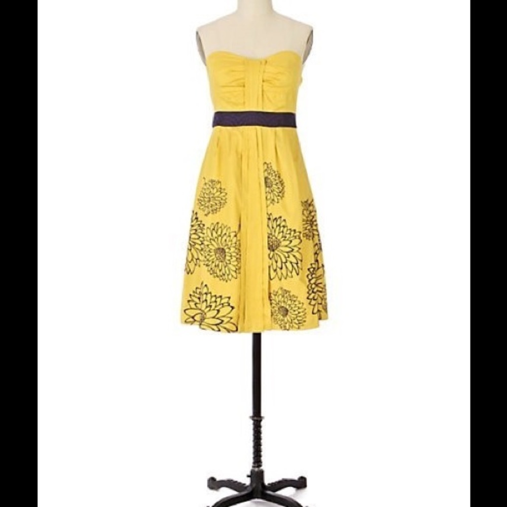 Anthro Floreat Natural Sunlight Strapless Dress