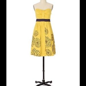 Anthro Floreat Natural Sunlight Strapless Dress