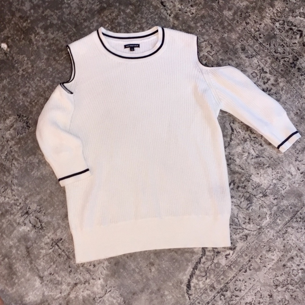 White sweater with shoulder cut out