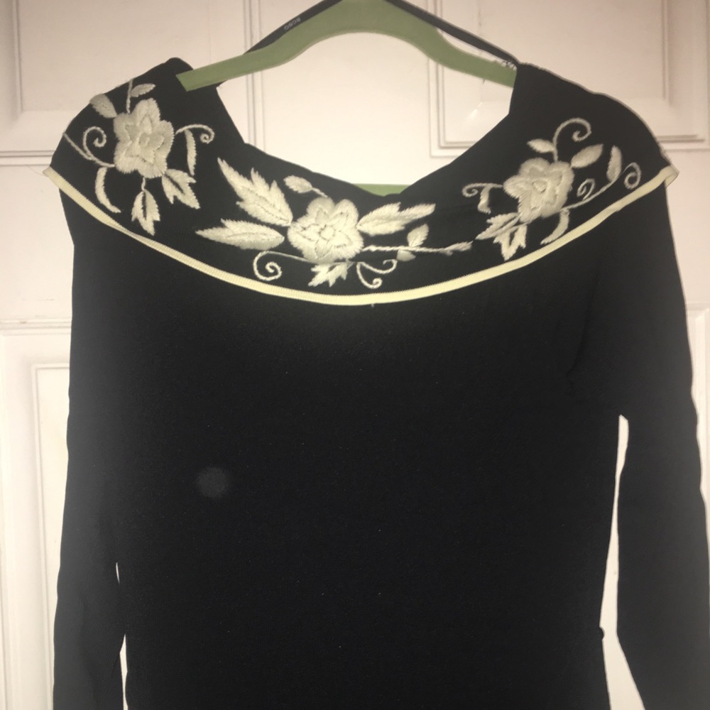 BCBG Black & Cream Knit Off-the-Shoulder Dress