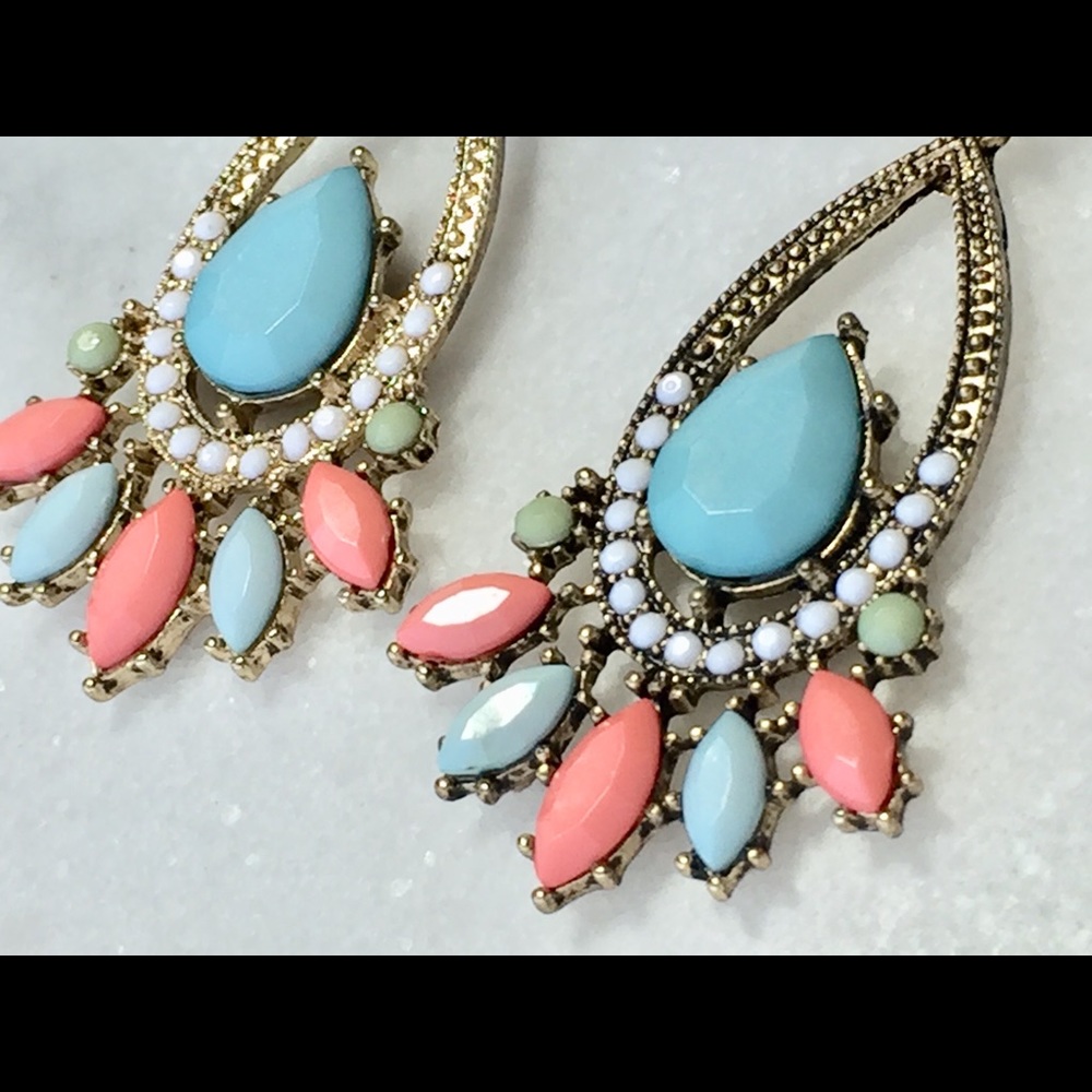 💠Southwestern Aqua & Coral Statement Earrings💠