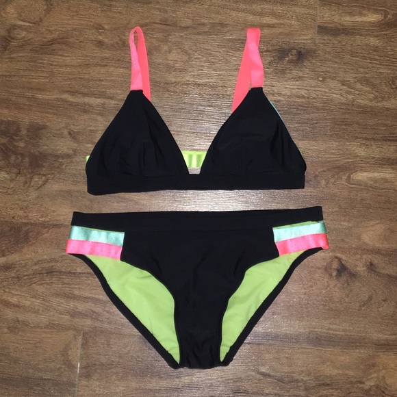 black and neon bathing suit