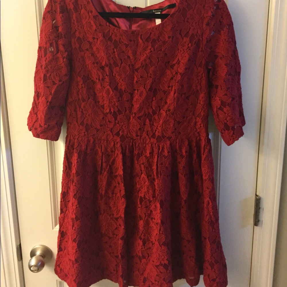 Kensie red flowered lace minidress