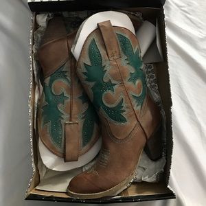 Beautiful brown and teal cowboy boots