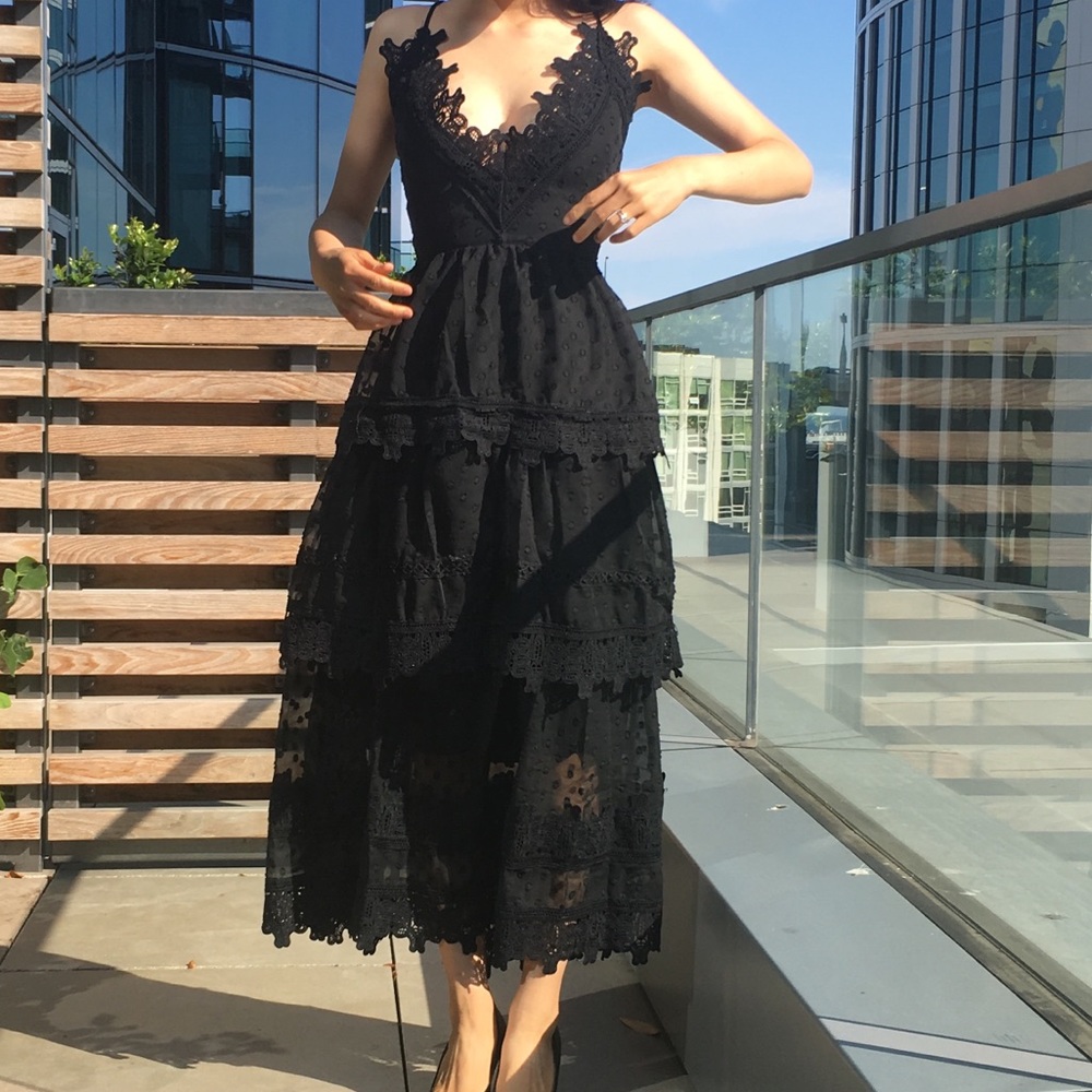 NWT black tiered tie-back midi or maxi dress