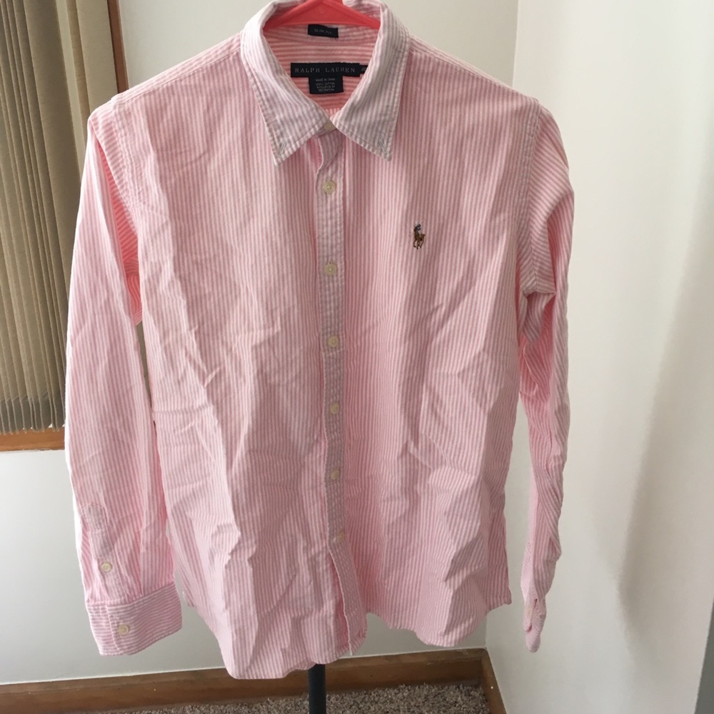 White and pink striped Ralph Lauren button down