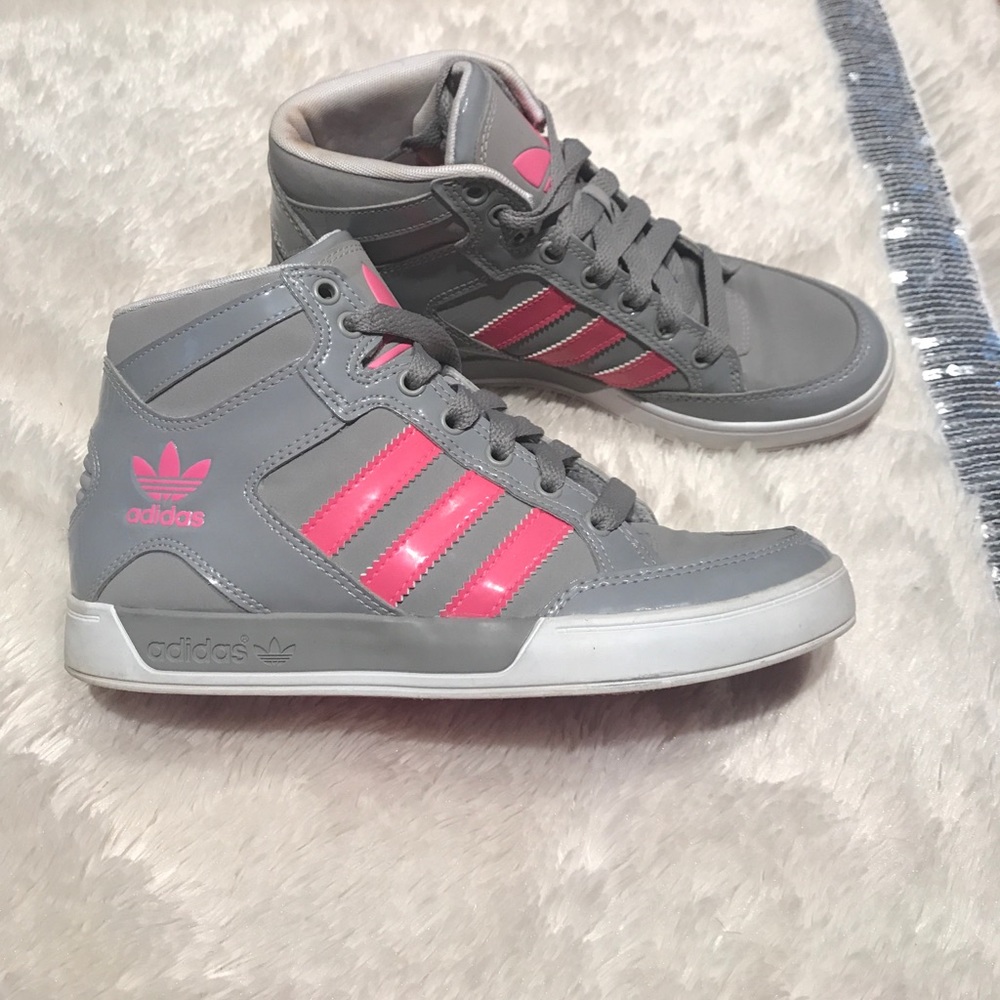 Adidas Grey & Hot Pink hightop sneakers Youth Sz 4