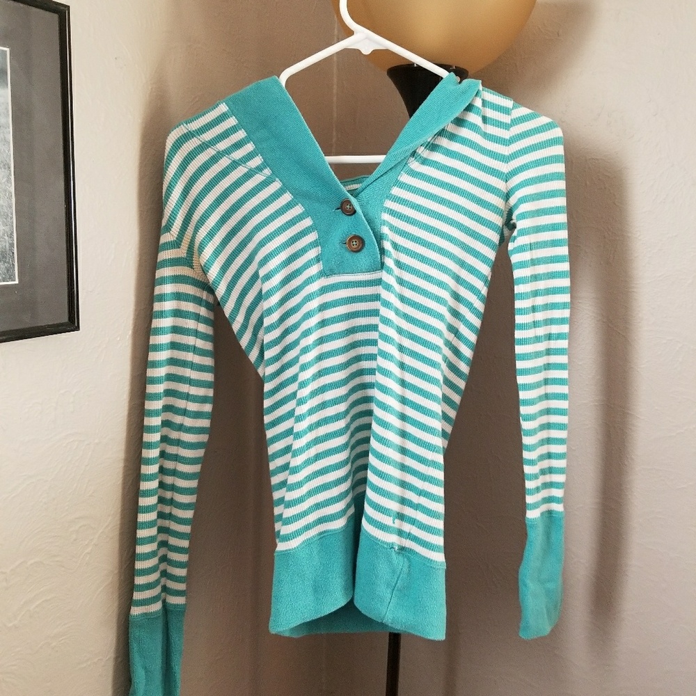 Striped long sleeve shirt with hood