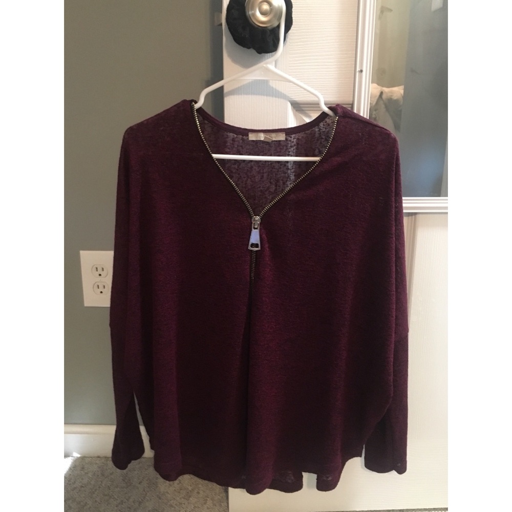 Burgundy/Black Zip Up Blouse