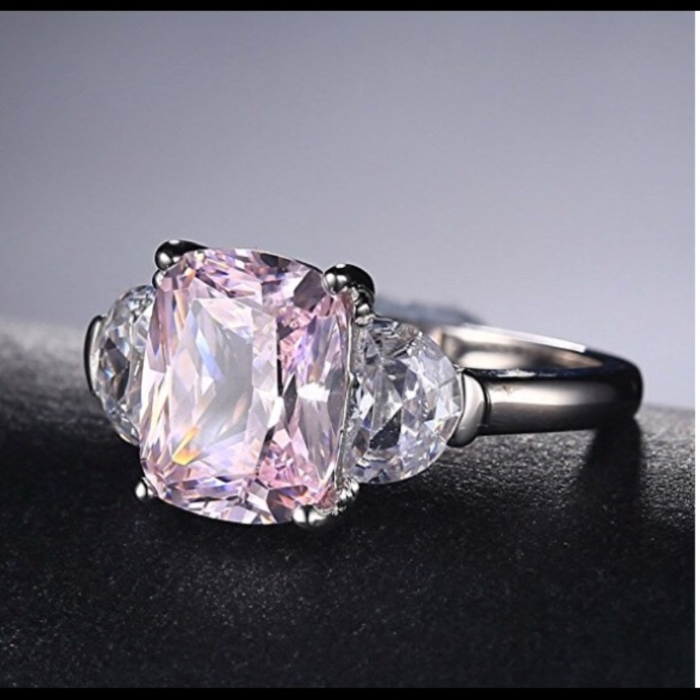 4 ct Radiant Cut Pink CZ Engagement Ring