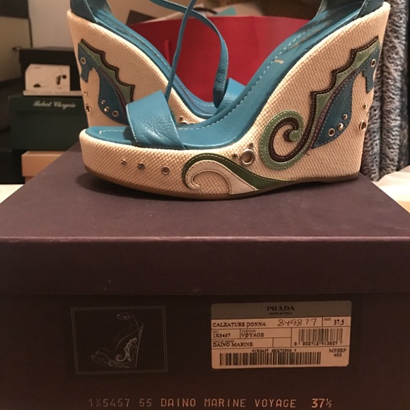 Prada Daino Marine Voyage wedges 37.5 - Picture 1 of 5