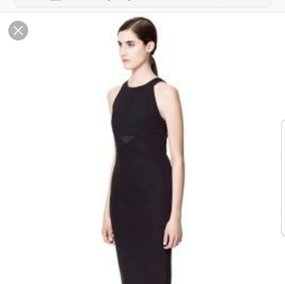 Zara black midi dress with Sheer back and slit