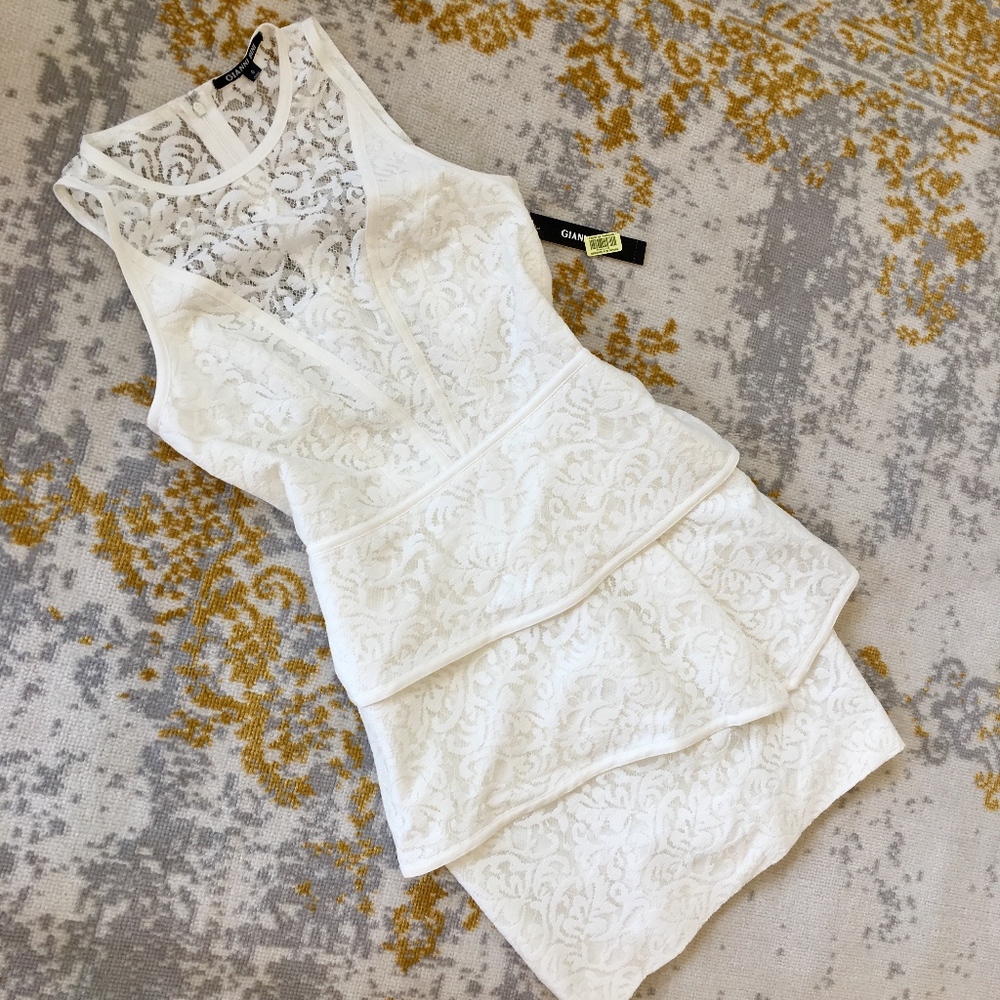 Gianni Bini Caroline White Dress 0 Lace Peplum