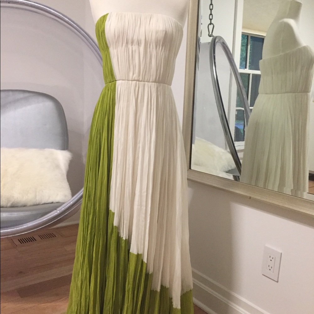 J. Mendel micro pleat gown worn twice outdoors. Minor pulls close to hemline
