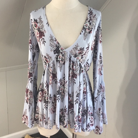 Free People Tops - Free People Printed Floral Boho Balloon Sleeve Top