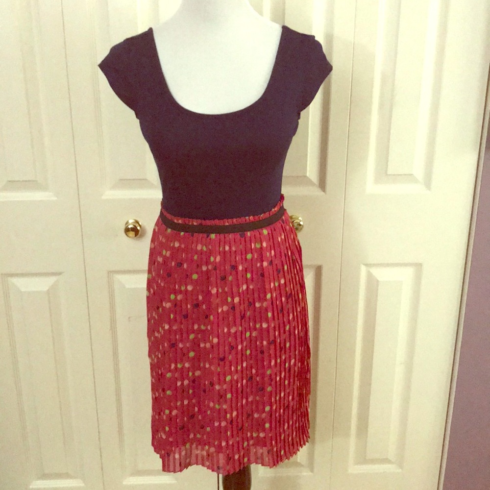 Navy + Pink Polka Dot Midi Dress, size M