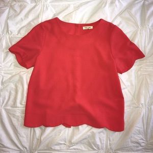 Short Sleeved Scallop Cut Shirt W/ Button-Up Back