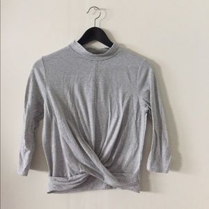 3/4 Sleeve Striped Knot Crop Top