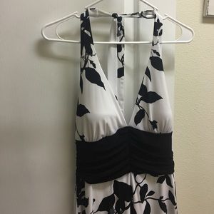 Black and white backless halter dress