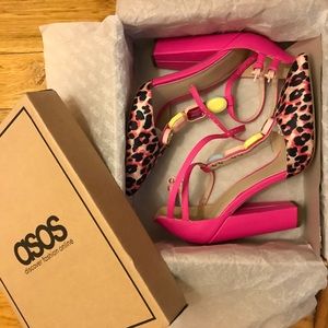 Asos Pink Leopard Embellished Pointy-Toe Heels