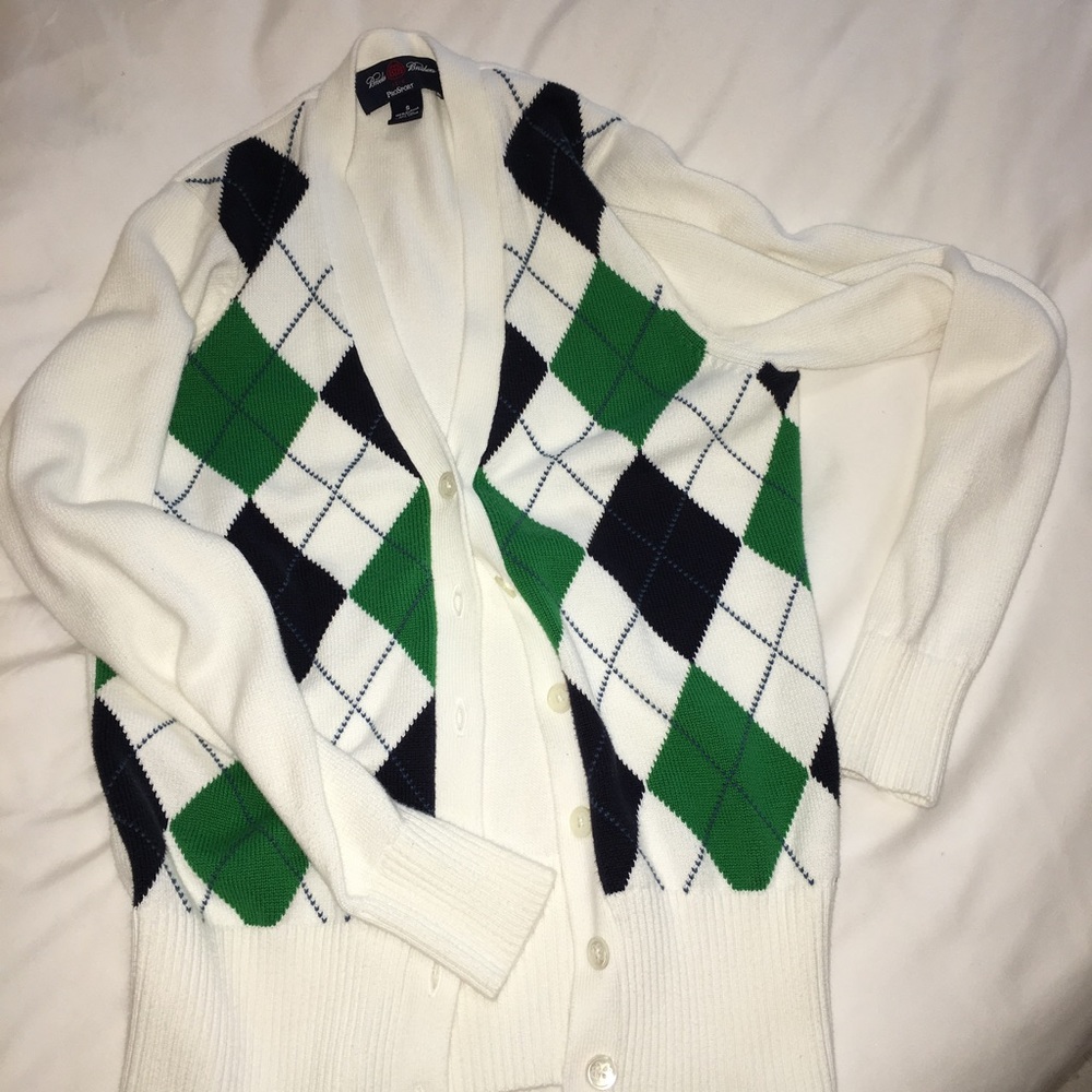 Argyle cardigan.