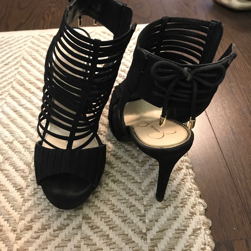 Black cage strappy heels