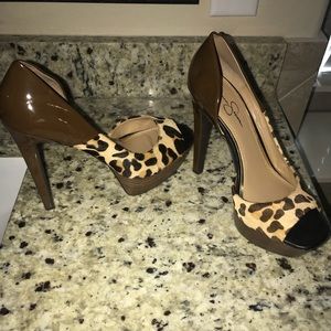 Brown and animal print heels