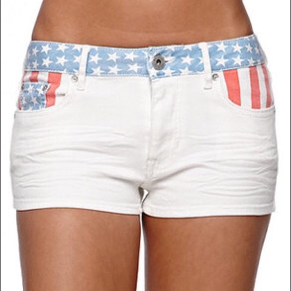 American Flag White Denim Shorts