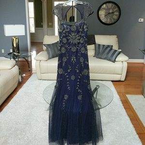 Adrianna Papell midnight blue beaded gown